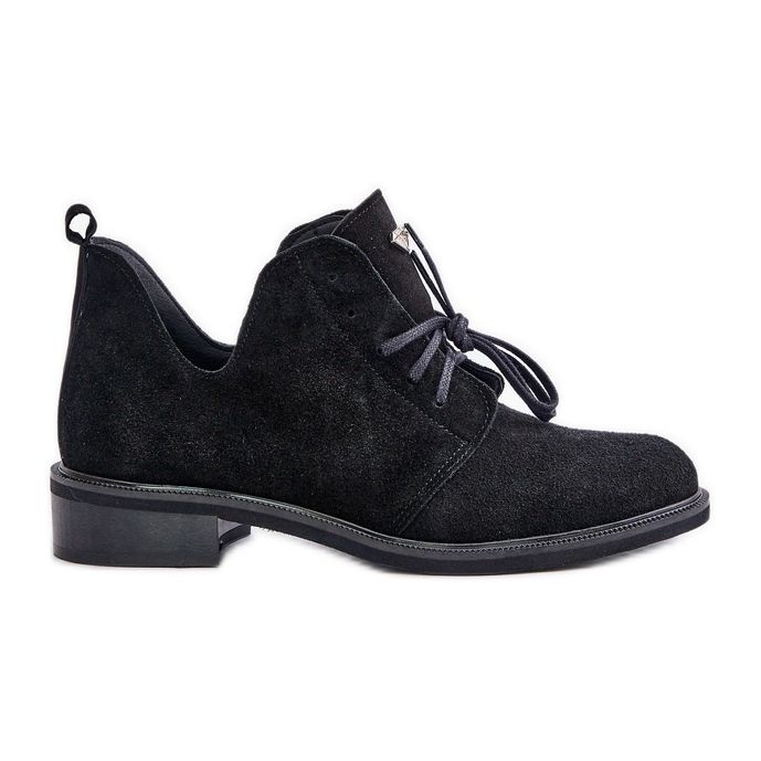 Zazoo 2959 Pantofi oxford din piele intoarsa cu siret cu toc plat negru