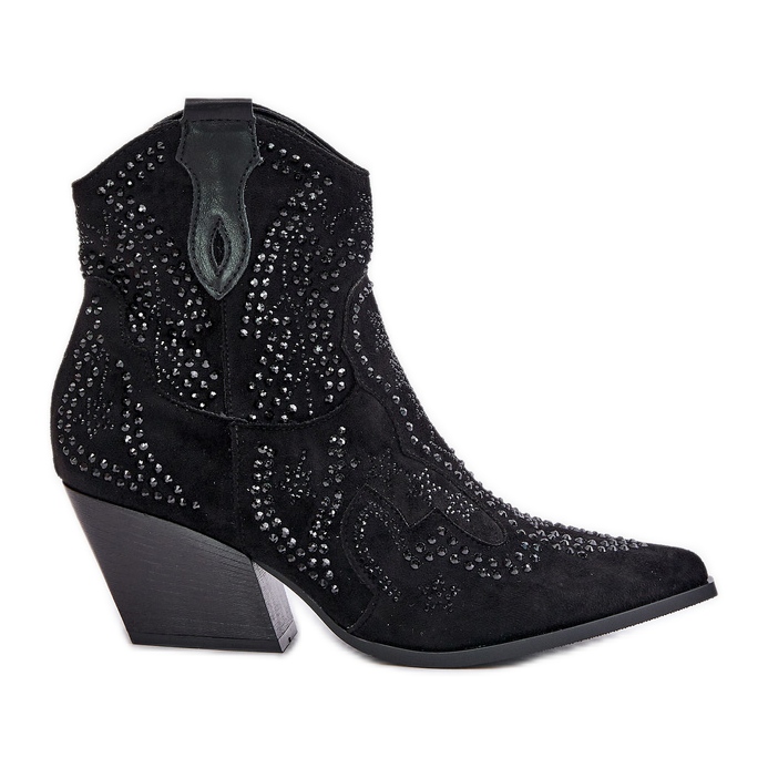 Cizme de cowboy cu toc înalt decorate Kaivina negru