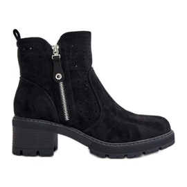 Botine De Dama Cu Model Ajurat Pe Tocuri Inalte, Oviria Neagra negru