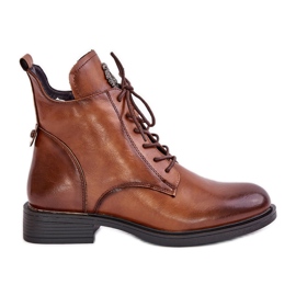 Botine plate izolate cu decor Camel Leonise maro