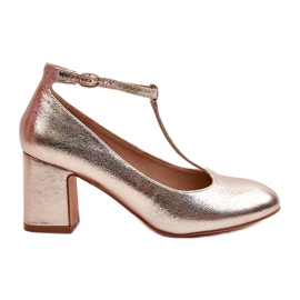 Mascara Pompe de femei cu piele ecologică pe postul de aur metalic