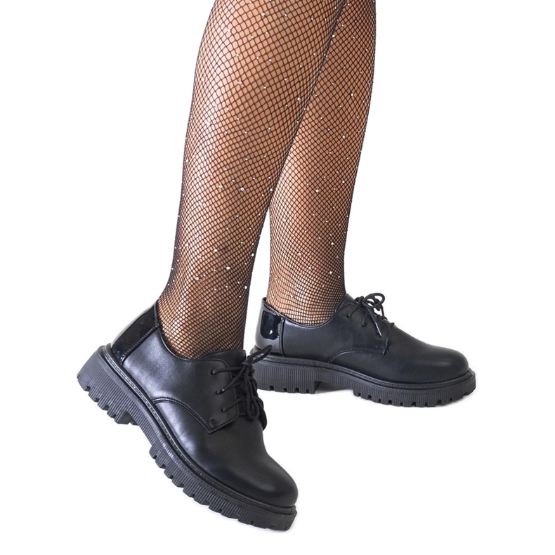 Pantofi negri casual cu șireturi din piele ecologică Kalila negru