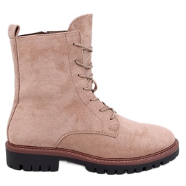 Botine Simmer Khaki din piele intoarsa cu siret bej