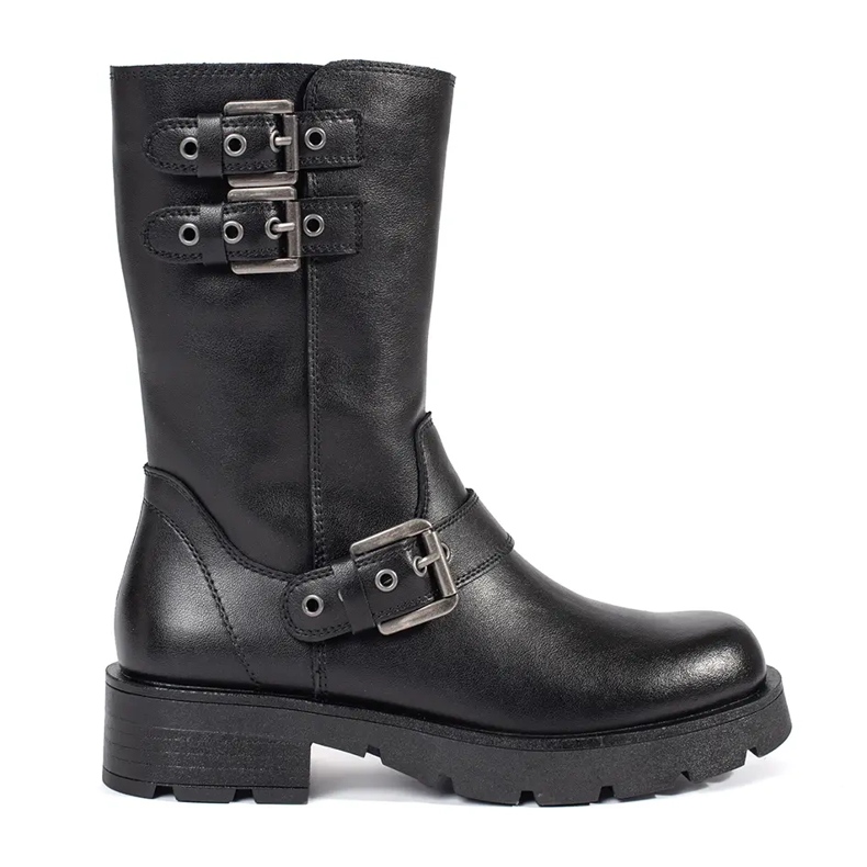 Botine de dama neagra din piele pe platforma decorate cu dungi Sergio Leone negru