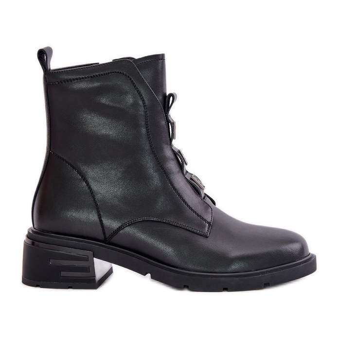 Botine din piele cu fermoar Olidrila Neagra negru