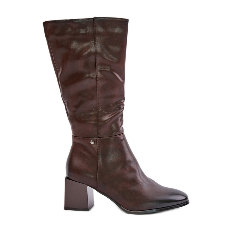 Jezzi Cizme izolate cu toc înalt din piele ecologică la jumătatea gambei maro Ellithira