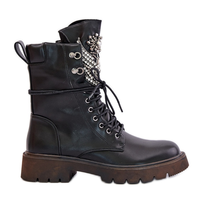 S.Barski Cizme de muncitor din piele ecologica cu decoratiuni izolate D&amp;A MR880-080 negru