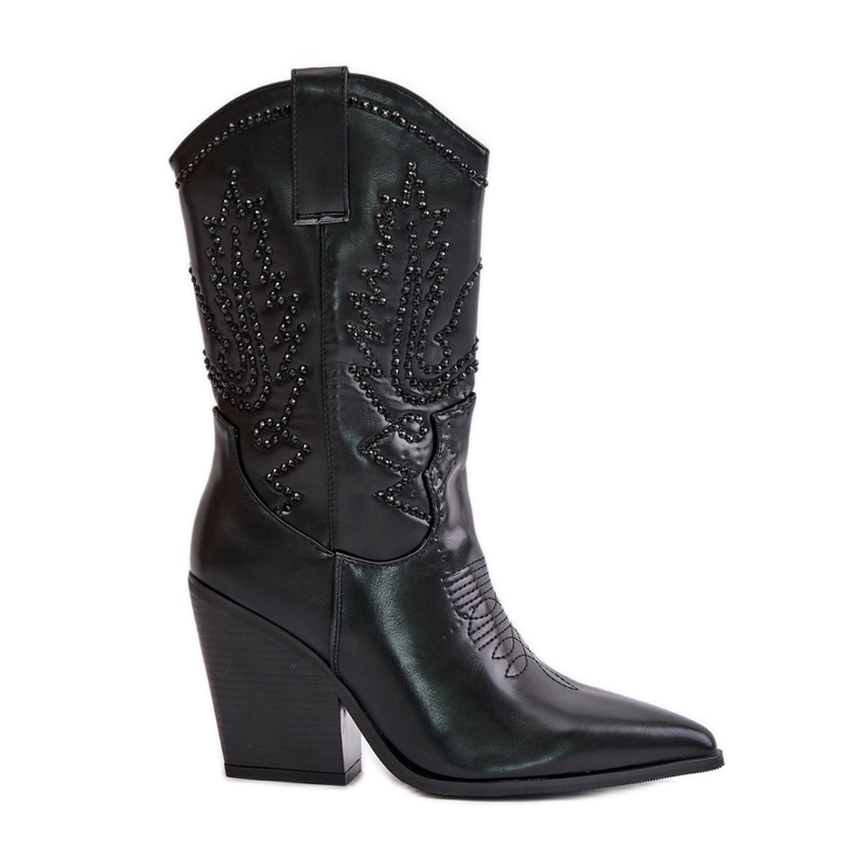 Cizme de cowboy izolate cu decor cu toc inalt, Arlitta neagra negru