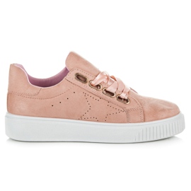 Ideal Shoes Adidași legați cu o panglică roz Ideal Shoes Adidași legați cu o panglică roz