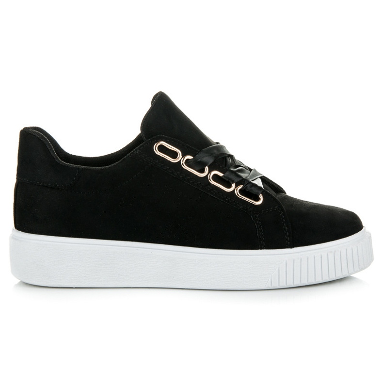 Ideal Shoes Adidași legați cu o panglică negru