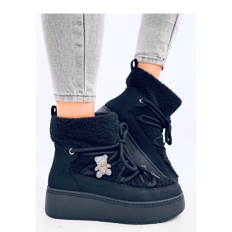 Cizme negre de zăpadă din piele de oaie negru