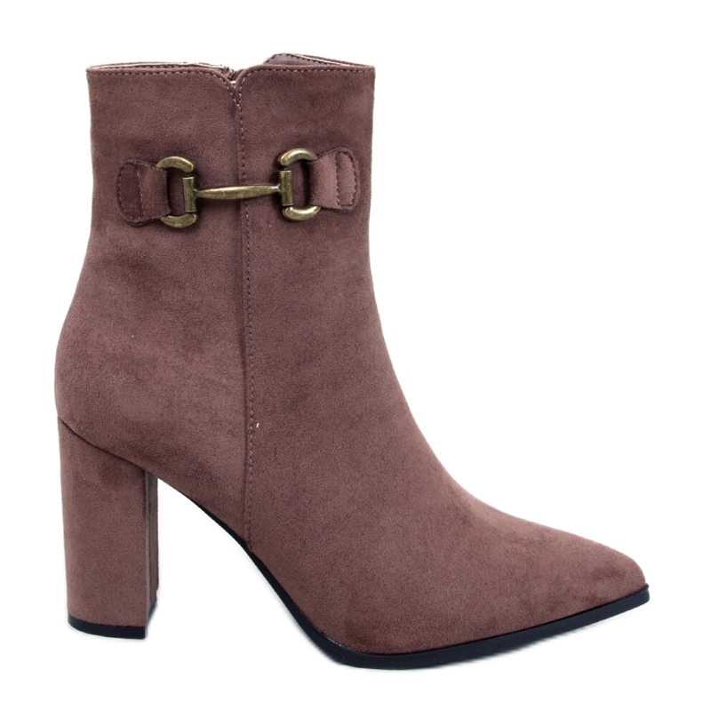 Botine de piele intoarsa kaki cu toc inalt maro Botine de piele intoarsa kaki cu toc inalt maro