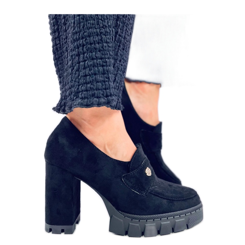 Mocasini negri cu toc inalt si platforma negru