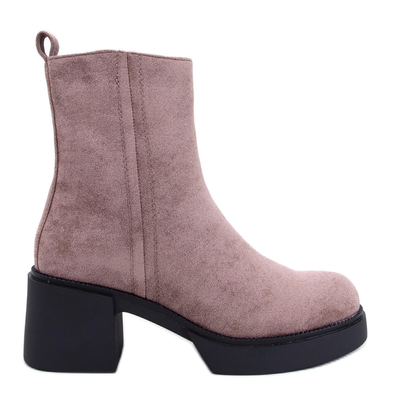 Botine kaki cu toc stabil maro