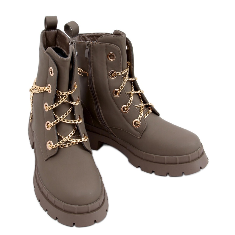 Botine de dama cu talpa groasa Kaki maro