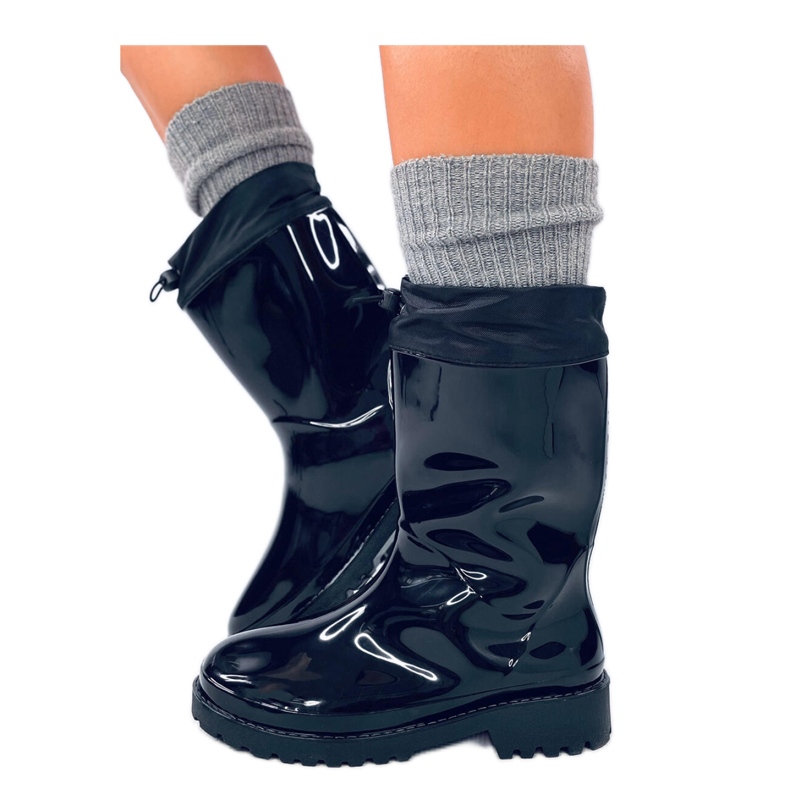 Galoșuri pictate cu manșetă neagră negru