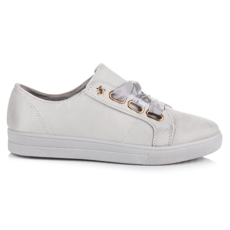 Ideal Shoes Tenisi din piele intoarsa cu panglica gri