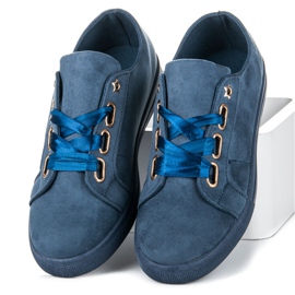 Ideal Shoes Adidași din piele de căprioară cu panglică albastru