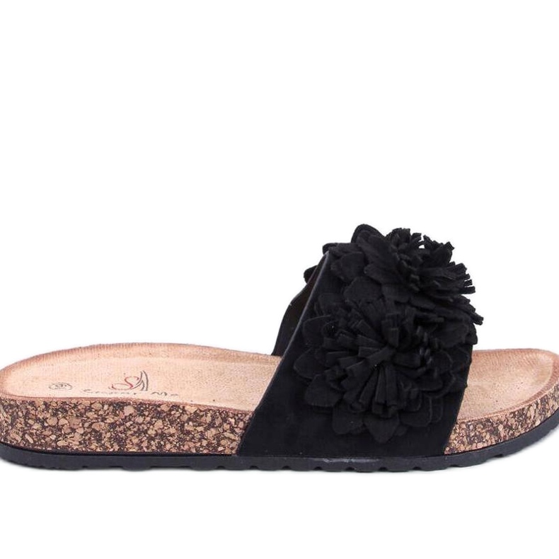 Sandal Cork flip-flops cu flori Sebill Black - Inello negru