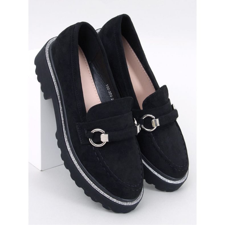 Mocasini Sheady Black din piele intoarsa cu talpa inalta - Inello negru