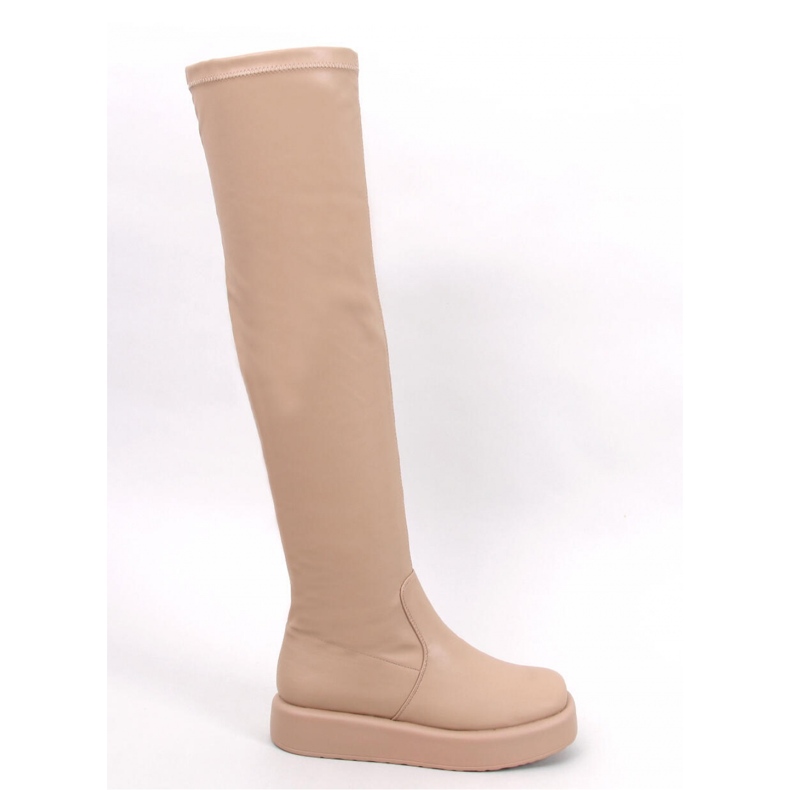 Cizme peste genunchi Baird Beige cu talpa groasa - Inello bej