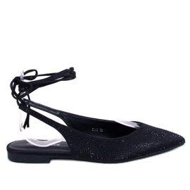 Balerini Vonda Black cu toc deschis cu strasuri - Inello negru
