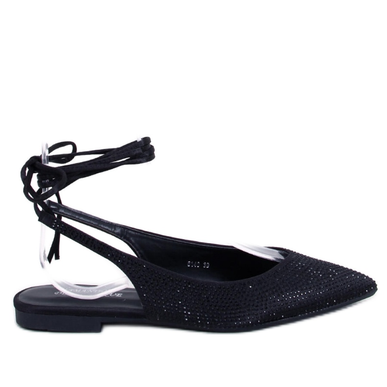 Balerini Vonda Black cu toc deschis cu strasuri - Inello negru