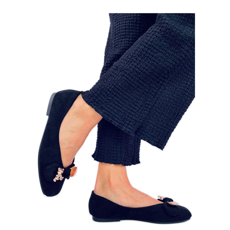 Balerini Cranny Black cu ursuleț de pluș auriu - Inello negru