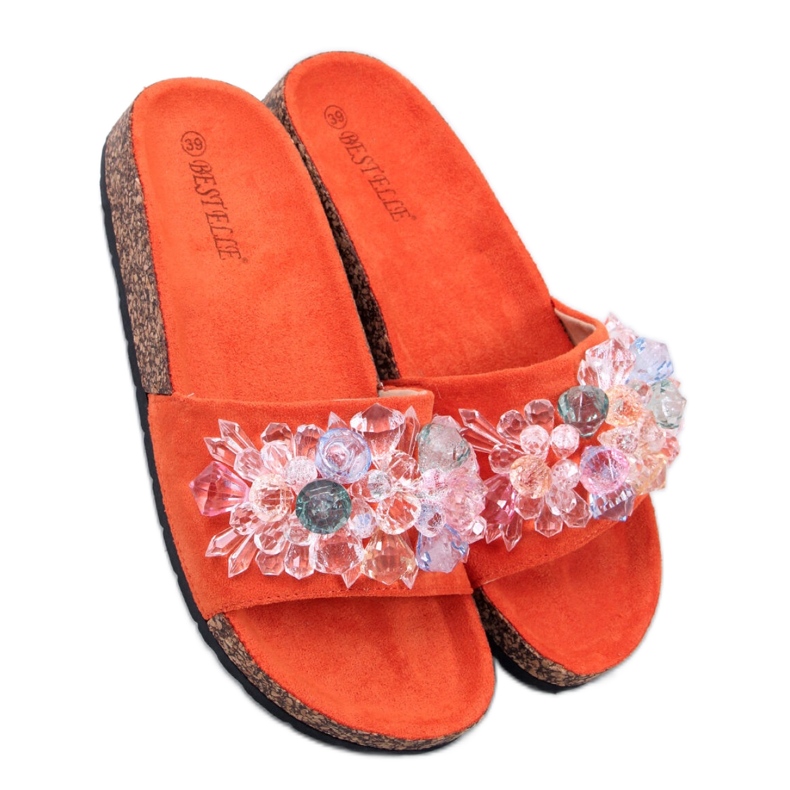Sandal Cork slapi cu pietre Maliv Orange - Inello portocale