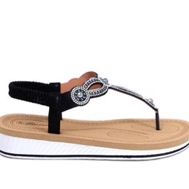 Harani Sandale flip-flop negre cu zirconi - Inello negru