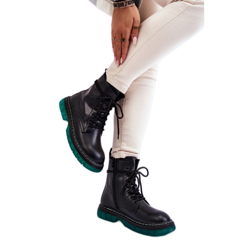 Step in style Cizme de luptă Model Trinah 22BT35-5079 Black_Green - Pas în stil negru Step in style Cizme de luptă Model Trinah 22BT35-5079 Black_Green - Pas în stil negru