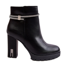 Botine de dama cu toc inalt cu decor Negru