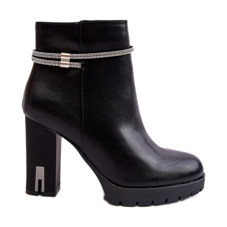 Botine de dama cu toc inalt cu decor Negru Botine de dama cu toc inalt cu decor Negru
