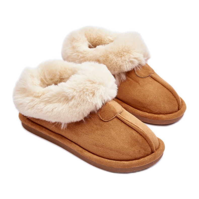 Papuci de dama cu blana Camel maro