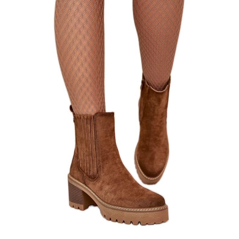 Botine de dama din piele intoarsa ecologica maro