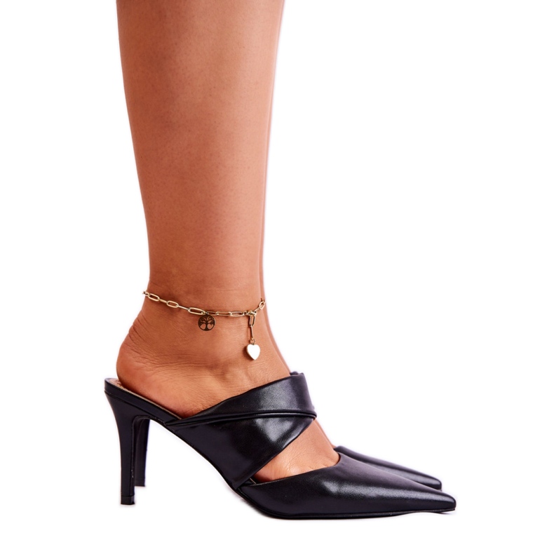 Flip-flops eleganti negri cu toc inalt negru