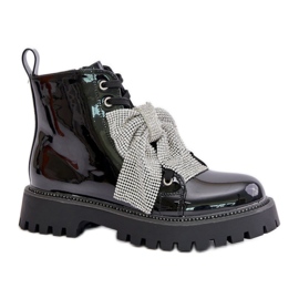 Botine de damă patentate cu fundă neagră negru Botine de damă patentate cu fundă neagră negru