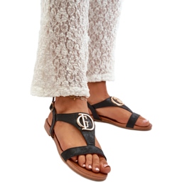 S.Barski Sandale dama cu decor auriu Negru