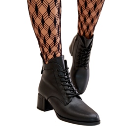 Botine de dama Vinceza Black Leather cu toc inalt negru