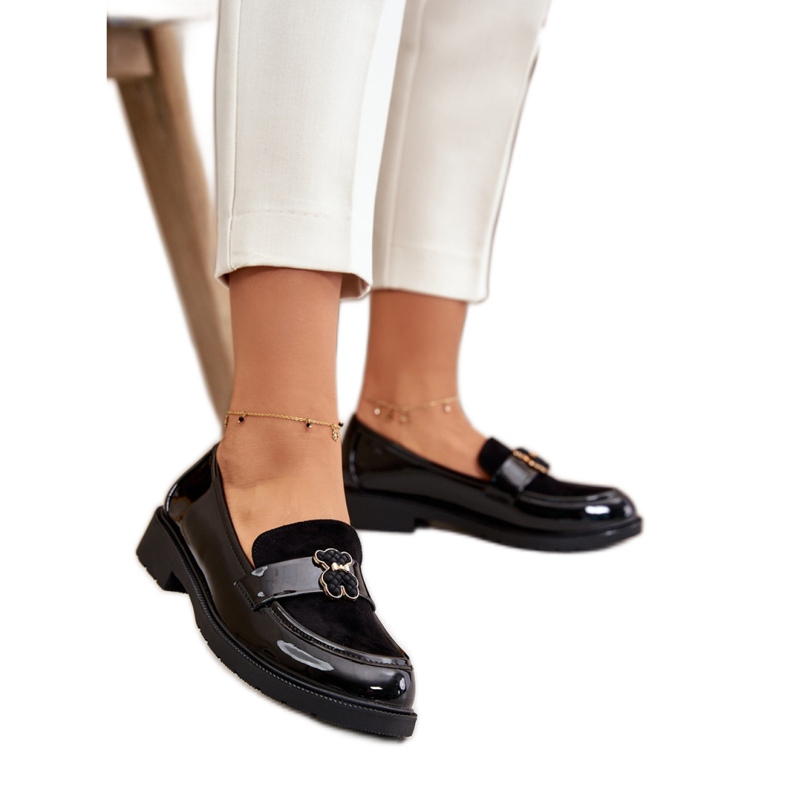 Mocasini de dama cu decor S.Barski Black Lac negru Mocasini de dama cu decor S.Barski Black Lac negru