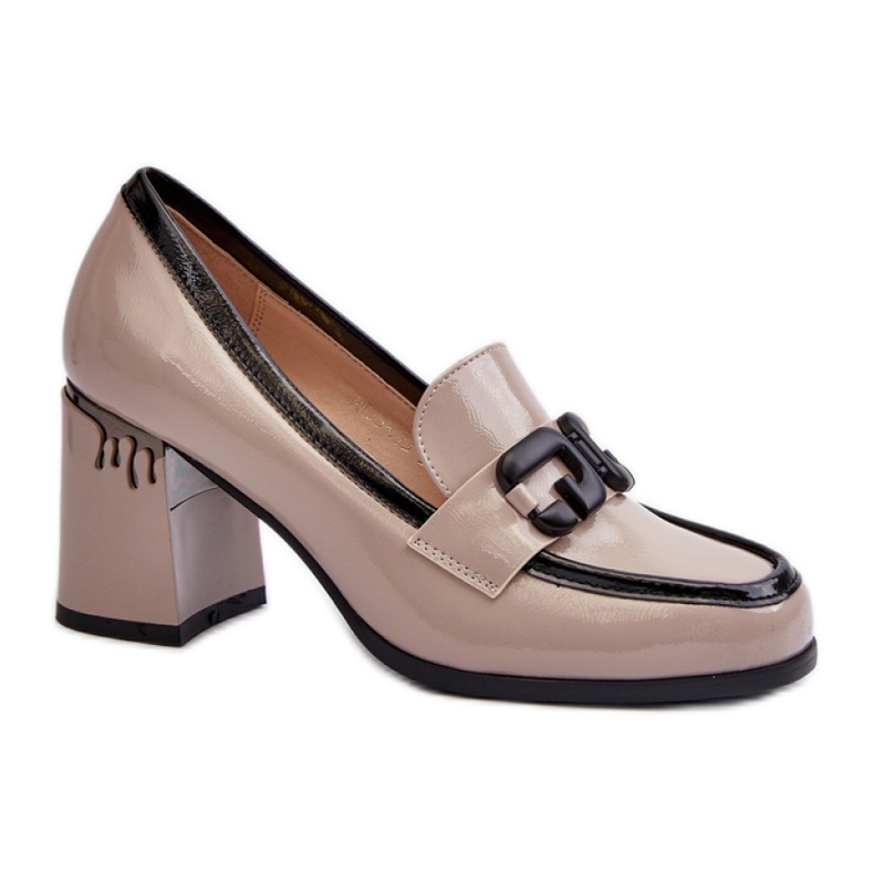 Pantofi de dama din piele lacuita bej