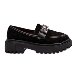 Mocasini de dama cu curea decorativa neagra negru