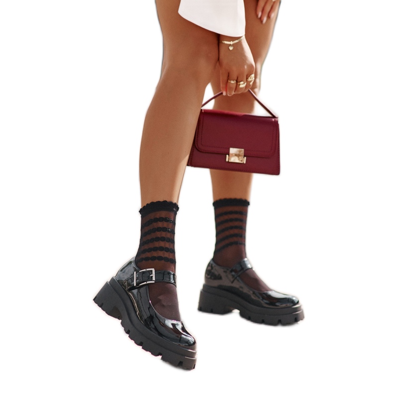 Pantofi de damă patentați cu cataramă Black Lakier negru