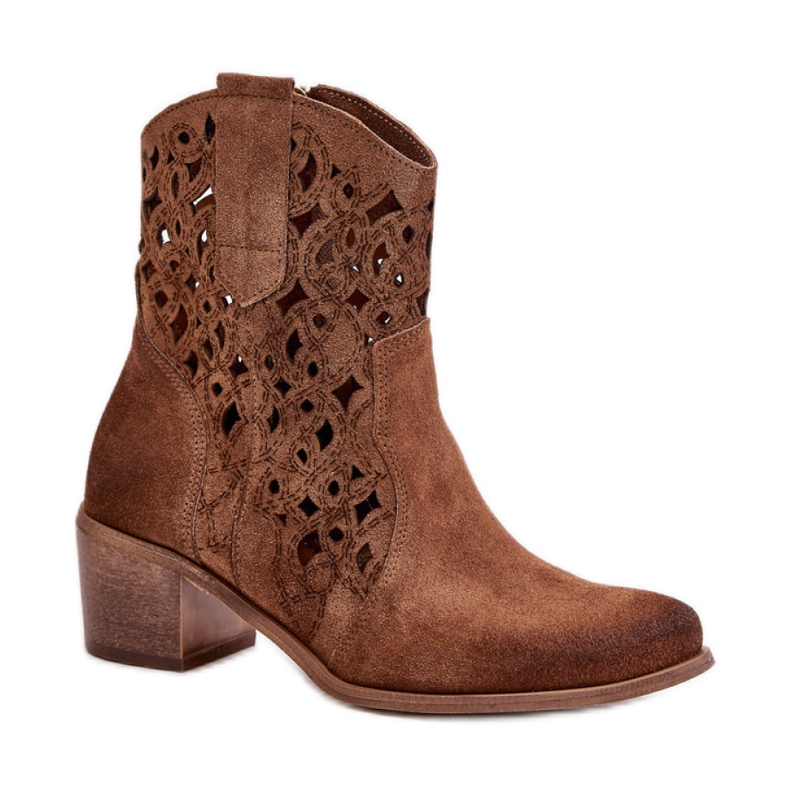 Lewski Botine din piele intoarsa cu partea superioara ajurata maro Lewski Botine din piele intoarsa cu partea superioara ajurata maro