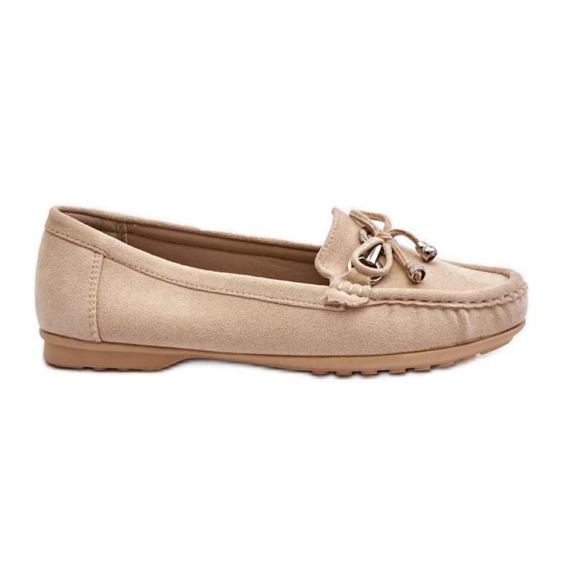 Mocasini de dama din piele intoarsa cu decor Bej