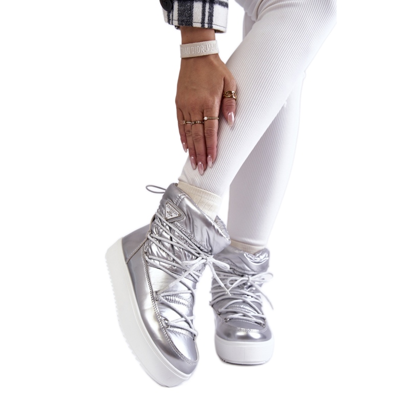 Cizme de zăpadă de damă Silver cu șireturi gri