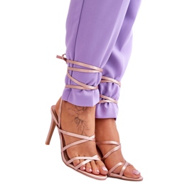 Sandale cu toc inalt cu siret bej