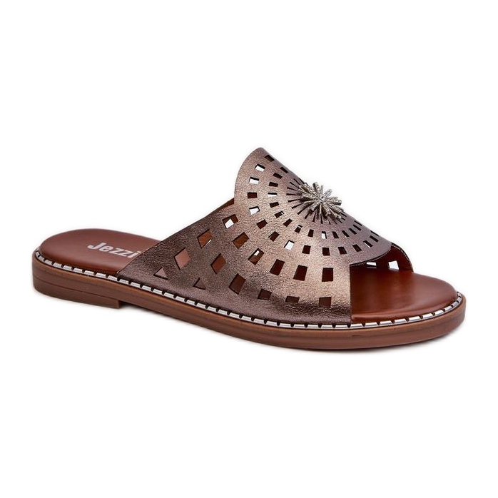 Flip-flops de damă strălucitori, cu decor Copper maro