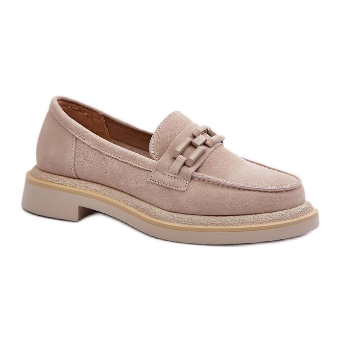 S.Barski Mocasini de dama bej cu decor pe toc plat
