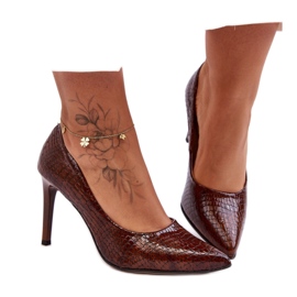 Step in style Tocuri înalte Model Lewski Pantofi 2659 Maro Wąż - Pas în stil